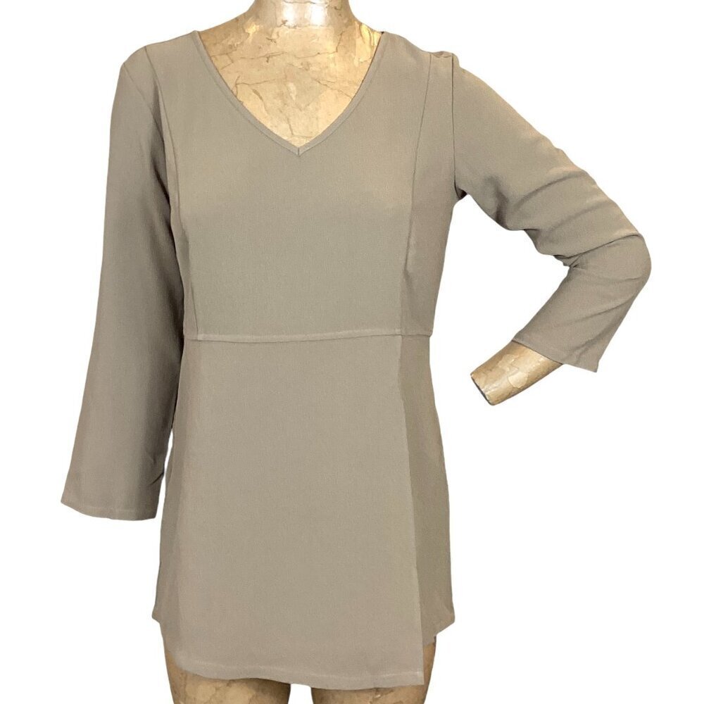 Linea Louis Dell'Olio Taupe-Brown V-Neck‎ Tunic Top Sz XS #15D